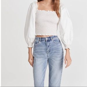 NWT something navy smocked ivory top